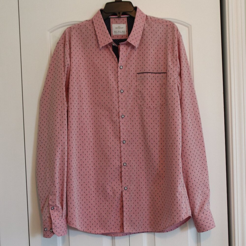 Croft + Flow XL Button Down Lt Red Navy Palm Long Sleeve Men's Office Casual